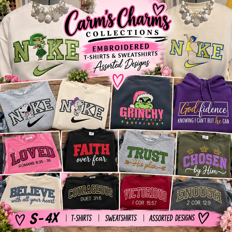 Carm's Charms Collections assorted embroidered T-shirts and sweatshirts
